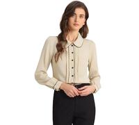 Allegra K Chemisier de Travail décontracté à col Claudine pour Femmes Kaki Clair S