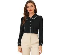 Allegra K Chemisier de Travail décontracté à col Claudine pour Femmes Noir S