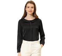 Allegra K Chemisier élégant à col Claudine pour Femmes avec Fausse de Boutonnage et Chemise de Travail à Manches Longues Noir S