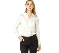 Allegra K Chemisier Femme en Satin Col en V Blouse Satinnée Chic et élégante pour Bureau à Manches Longues Coupe Ample Blanc XL