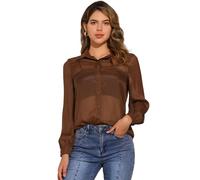 Allegra K Chemisier transparent à boutons pour femme en maille transparente à manches longues, marron, Taille XS