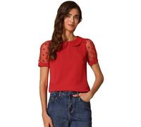 Allegra K Chemisier Vintage Femme À Manches Bouffantes Transparentes Et Col Claudine Haut en Maille À Pois T-Shirts D'Été Rouge S