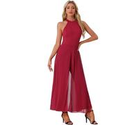 Allegra K Combinaison Sans Manches Femmes Mousseline de Soie Combishort Élégante Col Licou pour Mariage Cocktail Une Pièce Pantalon Jambe Large Bourgogne M