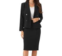 Allegra K Costume d''Affaires 2 Pièces Femmes Tenues de Bureau à Manches Longues Uniformes Ensemble Formelle Veste Blazer et Jupe Crayon Noir XL