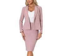 Allegra K Costume d'affaires pour Femme 2 pièces Tweed Trim Blazer Veste et Ensemble de Jupe Rose XL