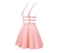 Allegra K Costume de Noël plissé, Taille élastique, Bretelles Kawaii, Mini Jupe Porte-Jarretelles, Rose, S
