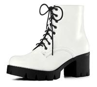 Allegra K Dame Zipper Lug Sole Combat Plate-Forme Tronçon Talons Bottes Blanche 38