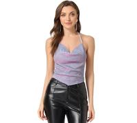 Allegra K Débardeur à Paillettes Femme Camisole Col Bénitier Top Scintillant Dos Nu sans Manche Caraco Court à Lacets Réglable Clubwear Bleu Violet M