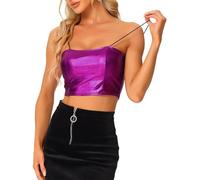 Allegra K Débardeur Métallique Femme Camisole à Bretelles Spaghetti Haut Court sans Manches Brillant de Fête Bustier Slim de Club Mauve M