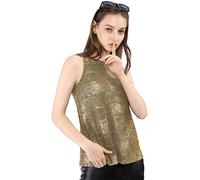 Allegra K Débardeur Métallique Femme Haut Brillant métallisé sans Manches Top pour soirée et Festival Or foncé L