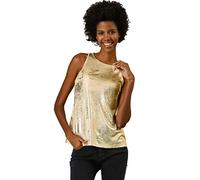 Allegra K Débardeur Métallique Femme Haut Brillant métallisé sans Manches Top pour soirée et Festival Or L