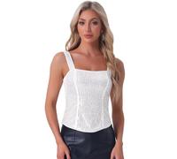 Allegra K Débardeurs à Paillettes Femme Camisole en Sequin Haut Corset Scintillante sans Manches à Bretelles Top Sexy de Club Argent L