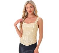 Allegra K Débardeurs à Paillettes Femme Camisole en Sequin Haut Corset Scintillante Sans Manches à Bretelles Top Sexy de Club Or clair M