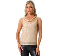 Allegra K Débardeurs à Paillettes Femmes Haut à Sequin sans Manches à Col Bénitier Top Brillante pour Fête Clubwear Abricot L