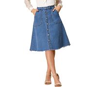 Allegra K Demin Jupes mi-Longues boutonnées avec Ourlet Brut pour Femme, Bleu, Taille M