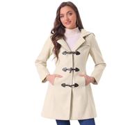 Allegra K Duffle-coat boutonné à capuche pour femme Beige L