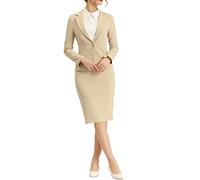 Allegra K Ensemble 2 pièces pour Femme, Jupe Crayon et Blazer à Manches à Manches Longues, pour Les Affaires et Les Loisirs, Kaki, Taille XL