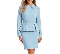 Allegra K Ensemble de Costumes d'affaires 2 Pièces Femme Col Claudine Veste Blazer Péplum À Basque Et Jupe Courte Crayon