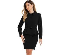 Allegra K Ensemble de Costumes d'affaires 2 Pièces Femme Col Claudine Veste Blazer Péplum À Basque Et Jupe Courte Crayon Noir S