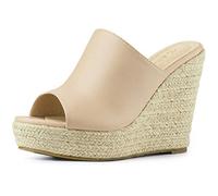 Allegra K Espadrille à Bout Ouvert pour Femmes Mules à Plateforme à Talons compensés Beige 36