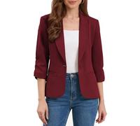 Allegra K Femme Blazer de Travail à Revers Châle Manches 3/4 Fermeture à 1 Bouton Veste pour Bureau Bourgogne L