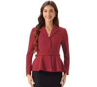 Allegra K Femme Blazer Vintage Bureau Revers Cranté Volants Ceinturé