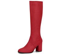 Allegra K Femme Bottes Genou Talon Bloc Fermeture Éclair Côté