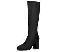 Allegra K Femme Bottes Genou Talon Bloc Fermeture Éclair Côté