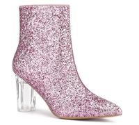 Allegra K Femme Bottines Pailletées Talon Bloc Transparent Rose 40