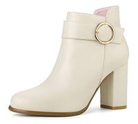 Allegra K Femme Bottines Talon Bloc Boucle Rond Bout Rond