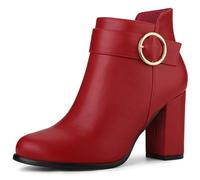 Allegra K Femme Bottines Talon Bloc Boucle Rond Bout Rond