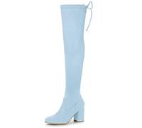 Allegra K Femme Bout Rond Talon Épais Les Bottes Hautes Himmelblau-1 40