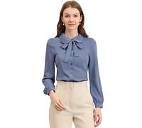 Allegra K Femme Chemisier Col Claudine Nouer Col Boutonné Bleu poussiéreux M