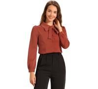 Allegra K Femme Chemisier Col Claudine Nouer Col Boutonné Rouge Brique XL