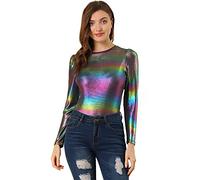 Allegra K Femme Fête Club Glitter Tops Manches Longues Bouffantes Métalliques Brillants de Noël pour Femme Multicolore S