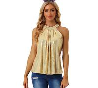 Allegra K Femme Party Club Cocktail Sparkle Gilet sans Manches Débardeur Camisole Sequin Halter Tops Or S
