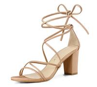 Allegra K Femme Sandales à Lacets Talon Bloc Bride Fine