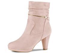 Allegra K Femmes Cheville Zip Plate-Forme Talon Haut Mi-Mollet Bottes Rose poussiéreux 37