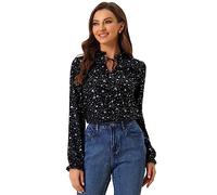 Allegra K Femmes Cravate à Volants Encolure à Pois Blouse Hauts Manches Longues étoile Noire M