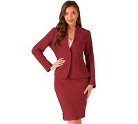 Allegra K Femmes Ensembles d'affaires 2 Pièces, Blazer sans Col Et Jupe Crayon Formelle Bourgogne M