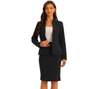 Allegra K Femmes Ensembles d'affaires 2 Pièces, Blazer sans Col Et Jupe Crayon Formelle Noir XXL