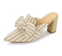 Allegra K Femmes Mules Talon Carré Bout Pointu Rayures Beige 39
