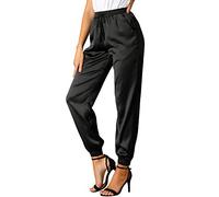 Allegra K Femmes Pantalon Athleisure Décontracté Taille Élastique Longueur Cheville Pantalon Jogging Satin Poche Noir XL