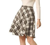 Allegra K Femmes Plaids Taille élastique Genou Longueur peigné Une Jupe Abricot Clair XS