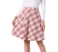 Allegra K Femmes Plaids Taille élastique Genou Longueur peigné Une Jupe Beige Rose S