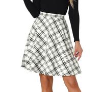 Allegra K Femmes Plaids Taille élastique Genou Longueur peigné Une Jupe Blanc S