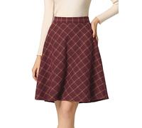 Allegra K Femmes Plaids Taille élastique Genou Longueur peigné Une Jupe Bordeaux M