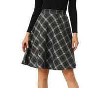 Allegra K Femmes Plaids Taille élastique Genou Longueur peigné Une Jupe Gris foncé L