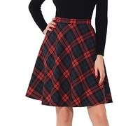 Allegra K Femmes Plaids Taille élastique Genou Longueur peigné Une Jupe Rouge Noir L