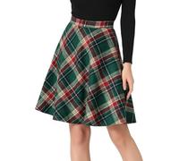 Allegra K Femmes Plaids Taille élastique Genou Longueur peigné Une Jupe Vert Rouge L